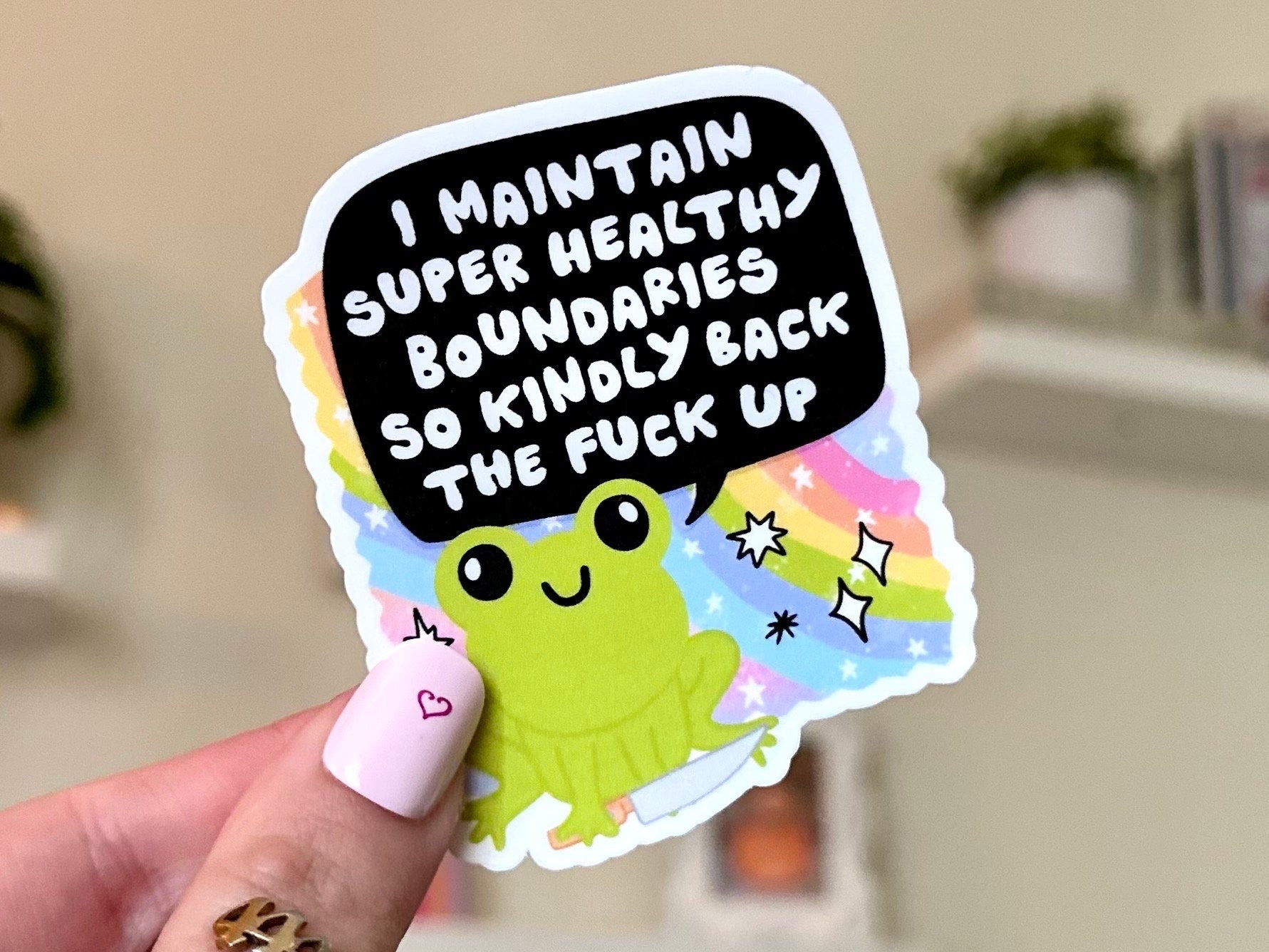 I Maintain Super Healthy Boundaries Waterproof Sticker, Mental Health Stickers, Handdrawn Art, Bestfriend Gifts, Positivity