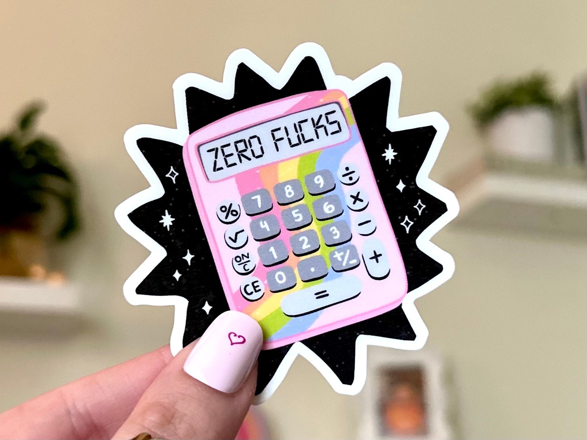 Zero Fxcks Calculator Waterproof Sticker, Mental Health Stickers, Handdrawn Art, Bestfriend Gifts, Positivity