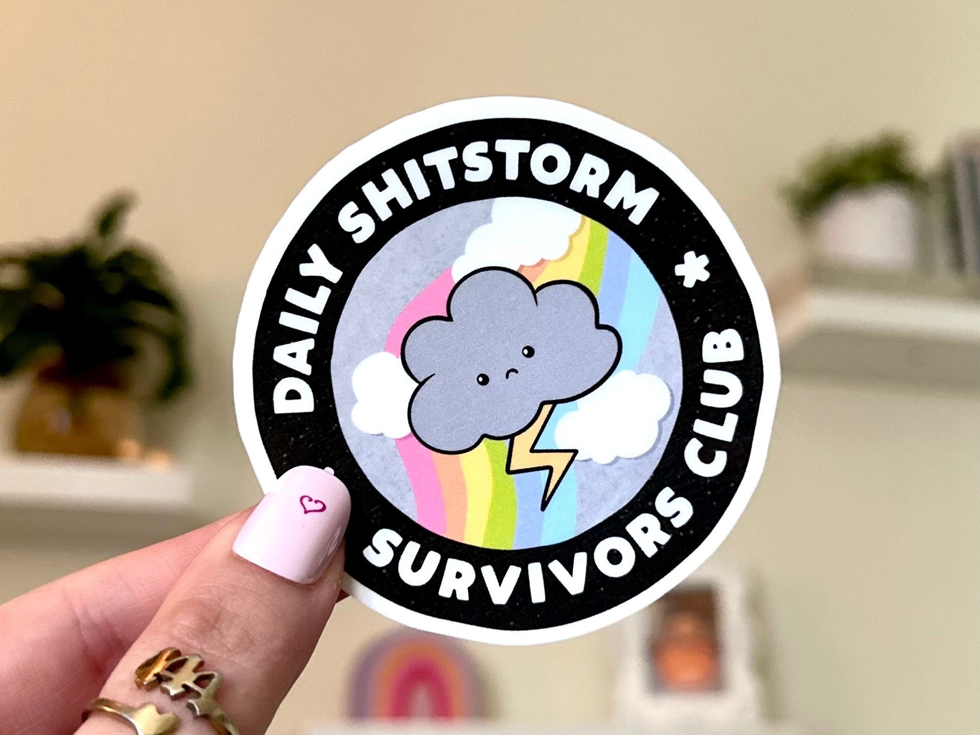 Daily Sh!tstorm Survivors Club Waterproof Sticker, Mental Health Stickers, Handdrawn Art, Bestfriend Gifts, Positivity