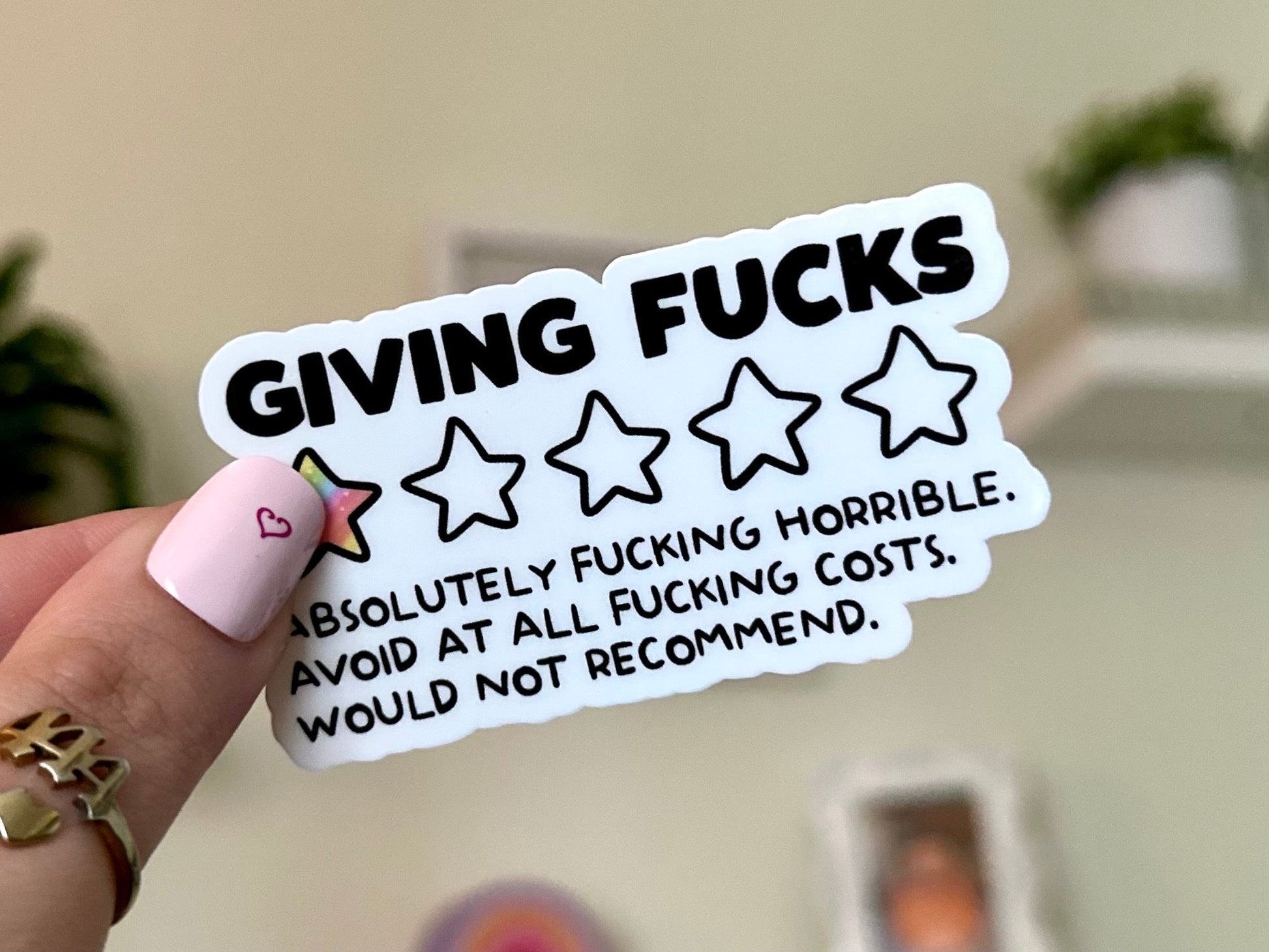 Giving Fucks Rating Waterproof Sticker, Mental Health Stickers, Handdrawn Art, Bestfriend Gifts, Positivity