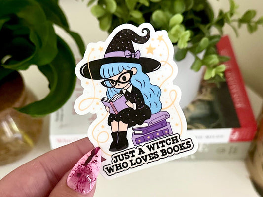 Just a Witch Who Loves Books Waterproof Sticker, Book Stickers, Gifts for Readers, Bookish Laptop Sticker, Book Lover Decal, BookTok, Spooky