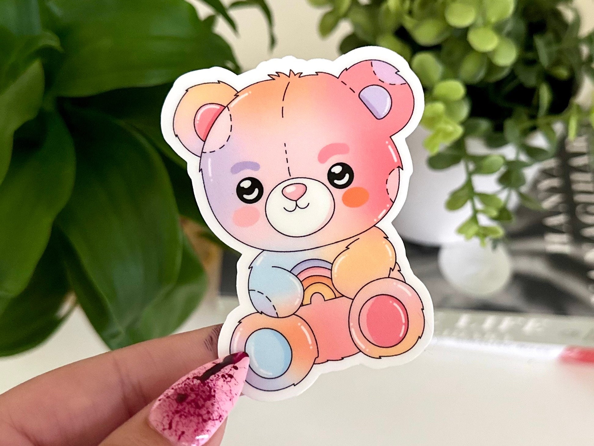 Rainbow Teddy Waterproof Sticker, Mental Health Stickers, Handdrawn Art, Bestfriend Gifts, Positivity