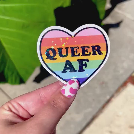 Holographic Queer AF Waterproof Sticker, Pride Stickers, LGBTQ+ Gifts, Pride Gifts, Queer Stickers, LGBTQ Stickers