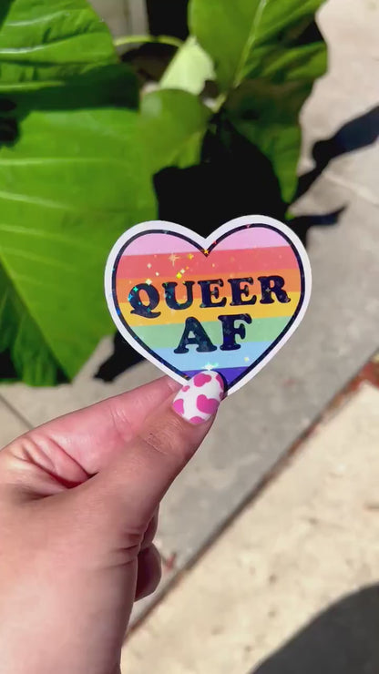 Holographic Queer AF Waterproof Sticker, Pride Stickers, LGBTQ+ Gifts, Pride Gifts, Queer Stickers, LGBTQ Stickers