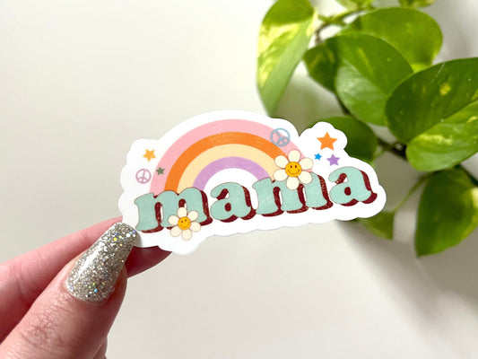 Mama Retro Rainbow Waterproof Sticker, Gifts For Mom, Mothers Day Gifts, Cute Mom Stickers, Trendy Stickers, Groovy Mom, Retro Mom