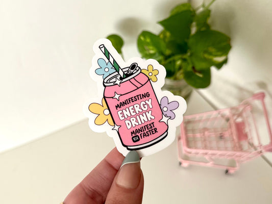 Manifesting Energy Drink Waterproof Sticker, Everything Works Out For Me, Trendy Stickers, Lucky Girl Syndrome, Cute Stickers, Mug Sticker