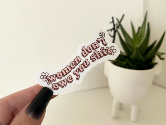 Women Don’t Owe You Shit Waterproof Sticker, Tumbler Sticker, Waterbottle Decal, Feminism Gifts, Feminist Sticker, Gifts for Her, Inclusive