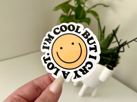 I’m Cool But I Cry A Lot Waterproof Sticker, Cute Stickers, Trendy Popular Decal, Waterbottle Sticker, Tumbler Decal