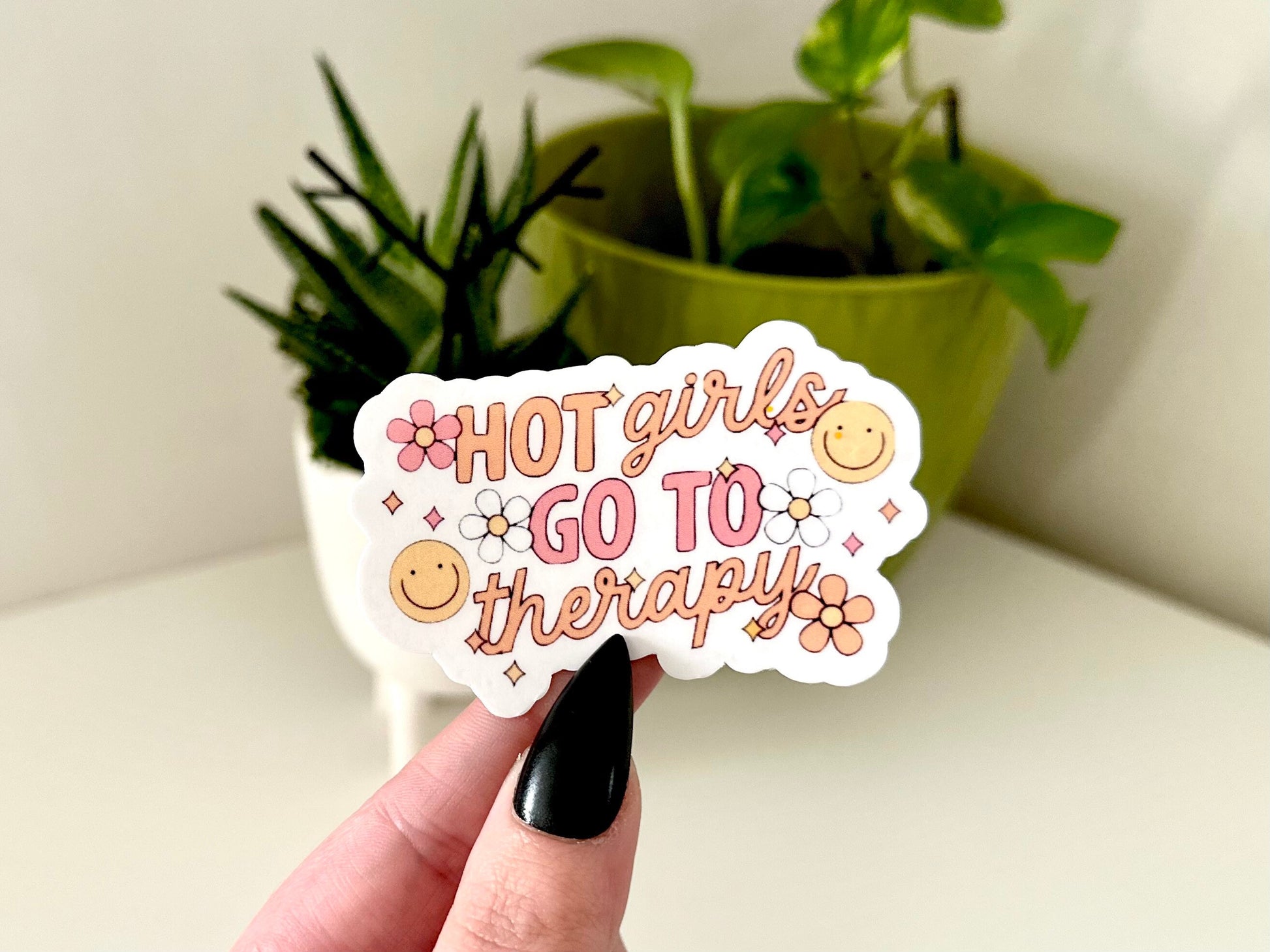 Hot Girls Go To Therapy Waterproof Sticker, Mental Health Decal, Waterbottle Stickers, Tumbler Decal, Funny Stickers