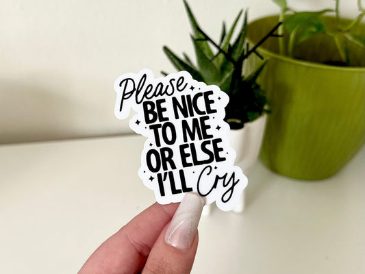 Please Be Nice To Me Or I’ll Cry Waterproof Sticker, Cry Baby Stickers, Waterbottle Decal, Funny Gifts, Sticker Gifts, Sensitive Girl