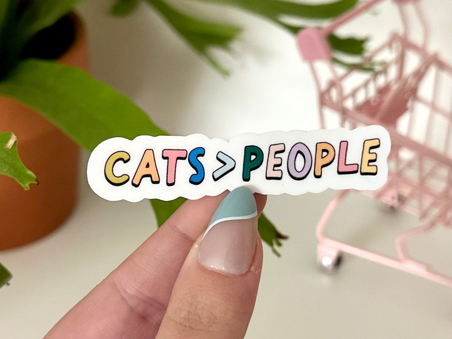 Cats > People Waterproof Sticker - Laptop Decals - Waterbottle Stickers - Tumbler Decal - Cat Mom Stickers, Cat Gifts