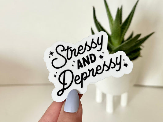 Stressy & Depressy Waterproof Sticker, Cute Stickers, Trendy Popular Decal, Waterbottle Sticker, Tumbler Decal