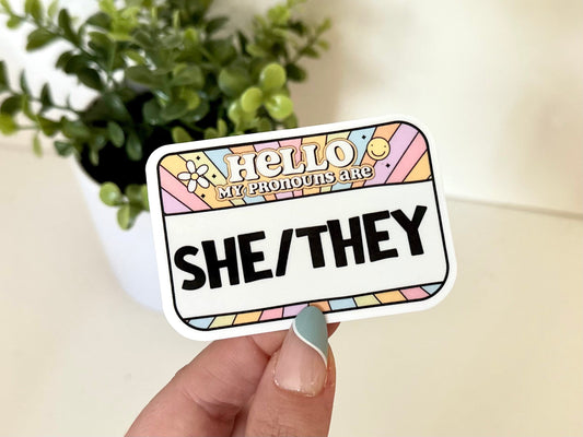Hello, My Pronouns Are… Waterproof Sticker, Name Tag, Pronoun Tags, LGBTQ Stickers, Pride Gifts, Trans Friendly