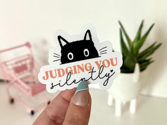 Judging You Silently Waterproof Sticker - Laptop Decals - Waterbottle Stickers - Tumbler Decal - Cat Mom Stickers, Cat Gifts