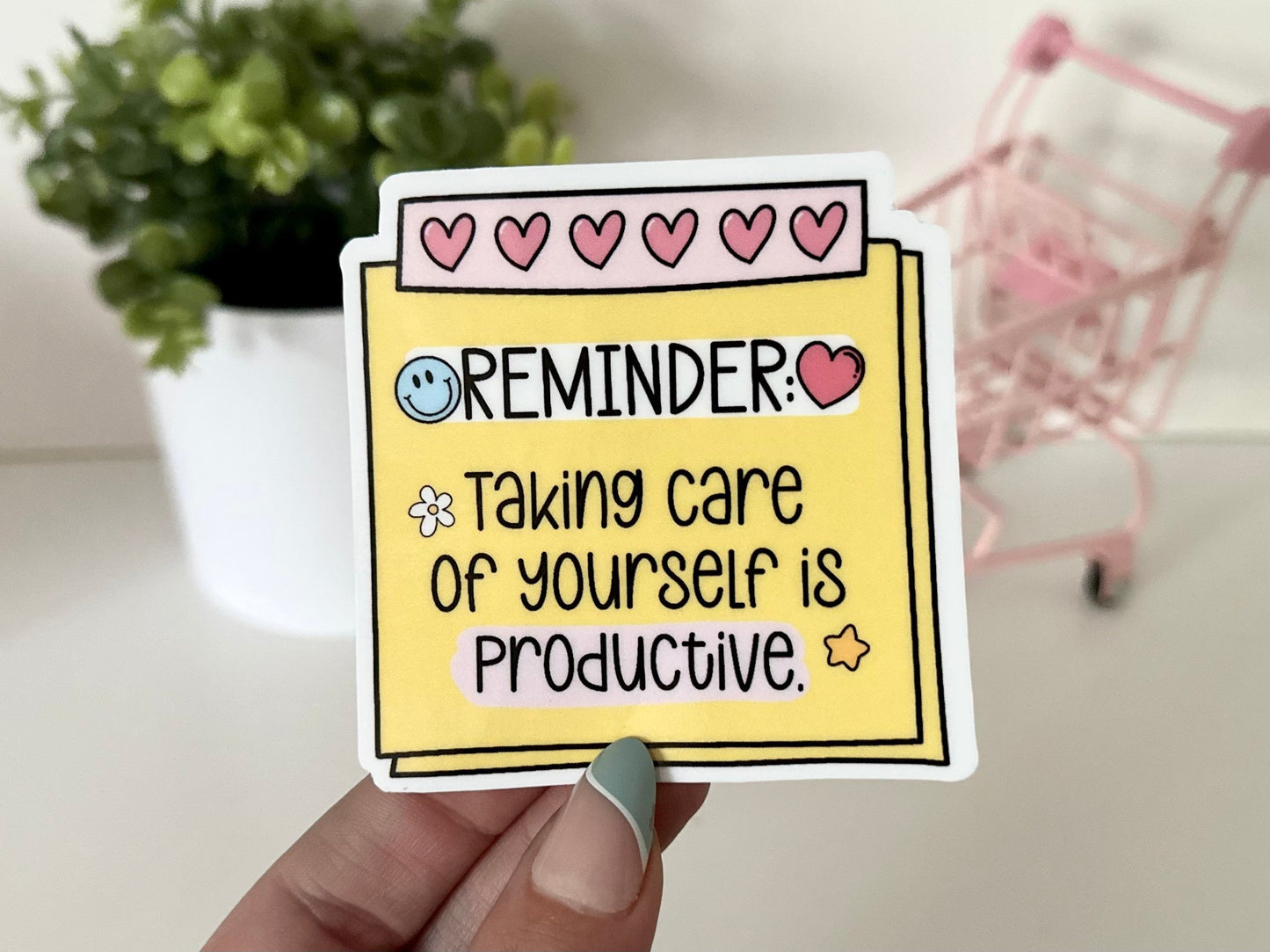 Reminder Taking Care of Yourself is Productive Waterproof Sticker, Mental Health Stickers, Therapist Gift, Therapy Decal, Positivity Notes