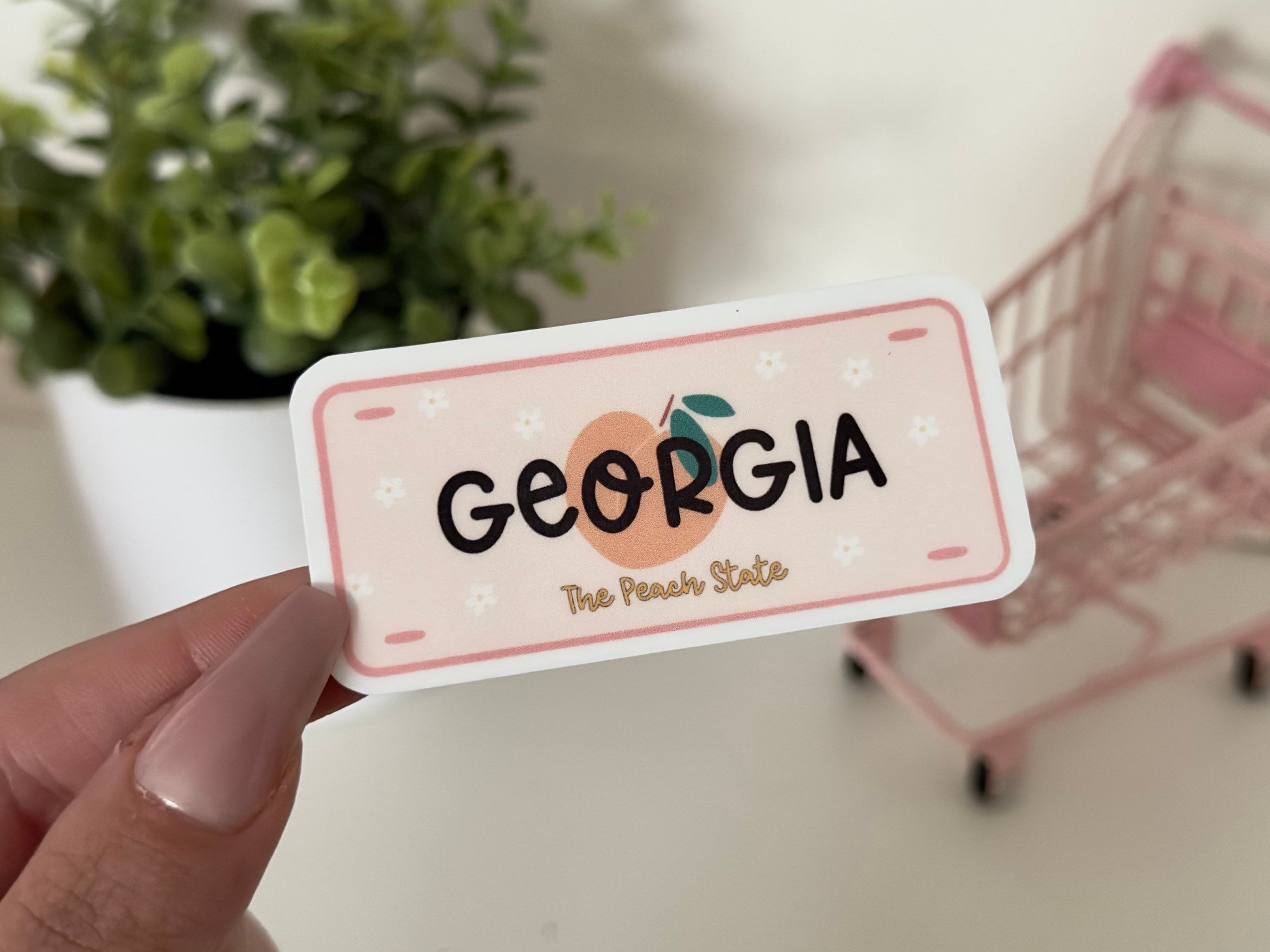 Georgia Plate Waterproof Sticker, Georgia Gifts, The Peach State, Waterbottle Sticker, State License Plate Stickers, Handdrawn