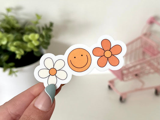 Retro Flowers & Smile Waterproof Sticker - Affirmations - Inspiring Stickers - Tumbler Stickers - Waterbottle Decals