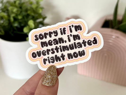 Sorry If I’m Mean, I’m Overstimulated Right Now Waterproof Sticker, Groovy Sticker, Self Care, Self Love Sticker, Mental Health Gifts