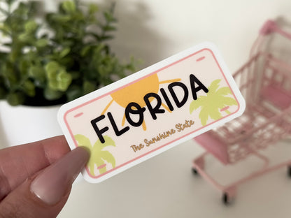 Florida Plate Waterproof Sticker, Florida Gifts, The Sunshine State, Waterbottle Sticker, State License Plate Stickers, Handdrawn