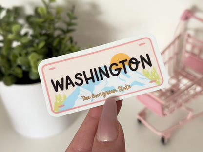 Washington Plate Waterproof Sticker, Washington Gifts, The Evergreen State, Waterbottle Sticker, State License Plate Stickers