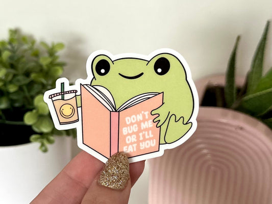 Don’t Bug Me or I’ll Eat You Frog Waterproof Sticker, Funny Gifts, Succulent Stickers, Laptop, Waterbottle, Tumblr Decal, Groovy, Handdrawn