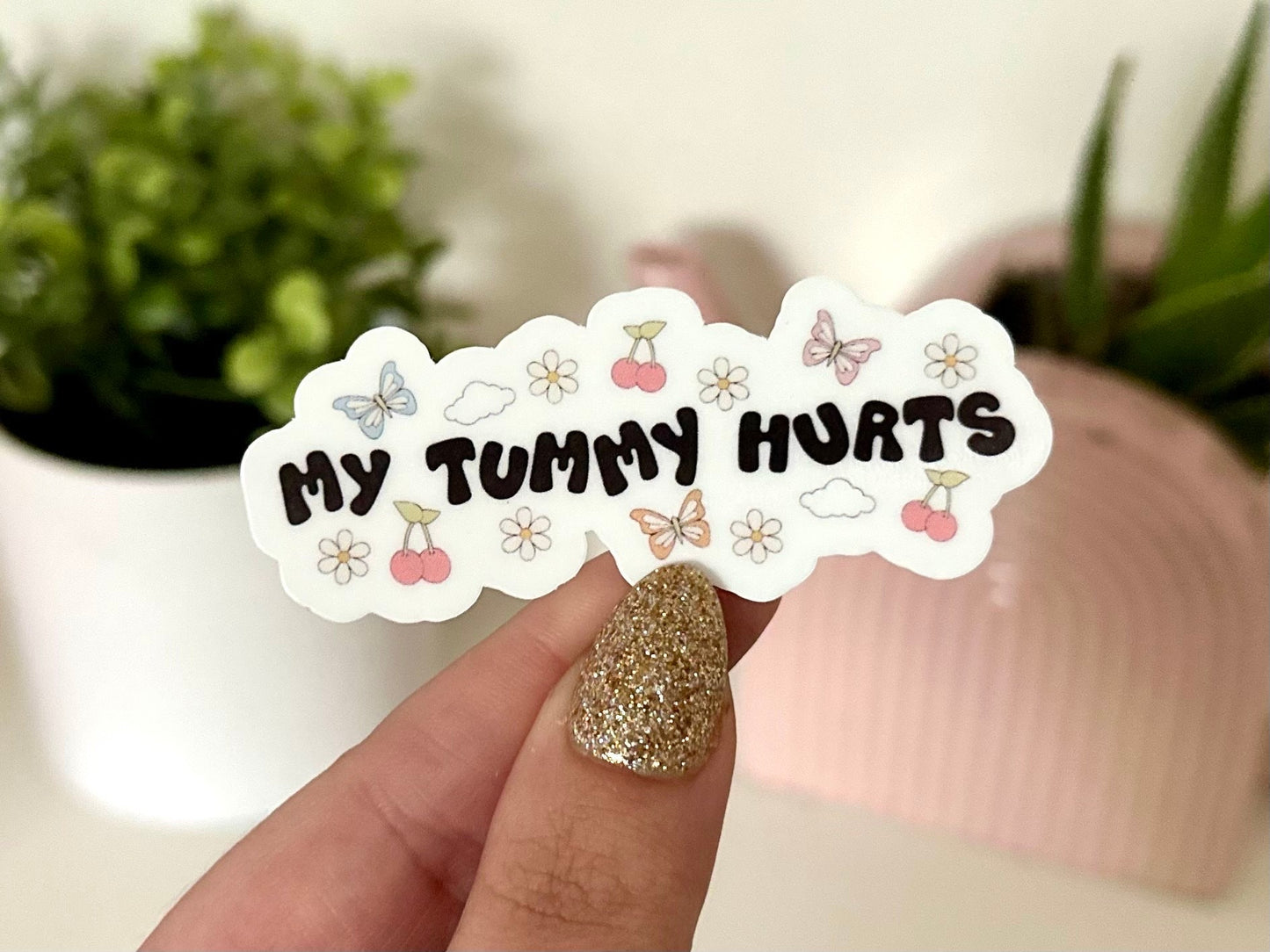 My Tummy Hurts Waterproof Sticker, Funny Gifts, Succulent Stickers, Laptop, IBS Design, Tumblr Decal, Retro, Groovy