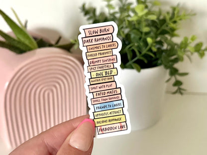 Book Tropes Waterproof Sticker, Book Lovers, Gifts for Readers, Book Gifts, Reading, Bookish Babe, Smut, Romance Reader, Endless TBR