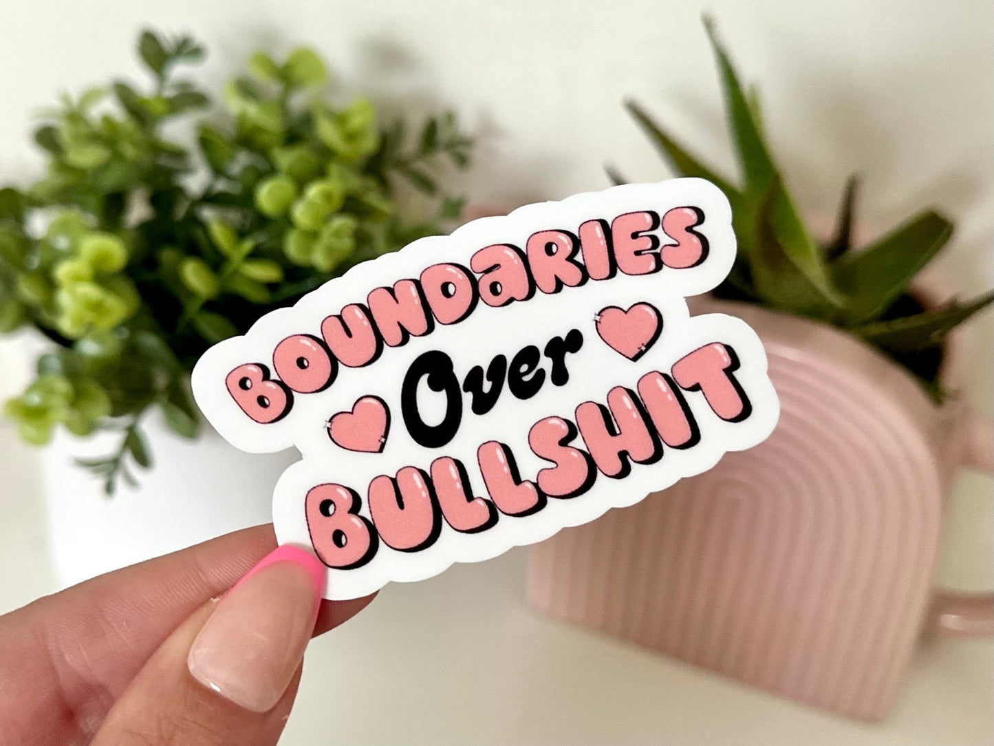 Boundaries Over Bullsh*t Waterproof Sticker, Groovy Sticker, Self Care, Self Love Sticker, Mental Health Gifts