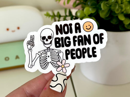 Not a Big Fan of People Waterproof Sticker, Funny Gifts, Not Friendly Stickers, Anti Social, Tumblr Decal, Skeleton, Decal for Waterbottle