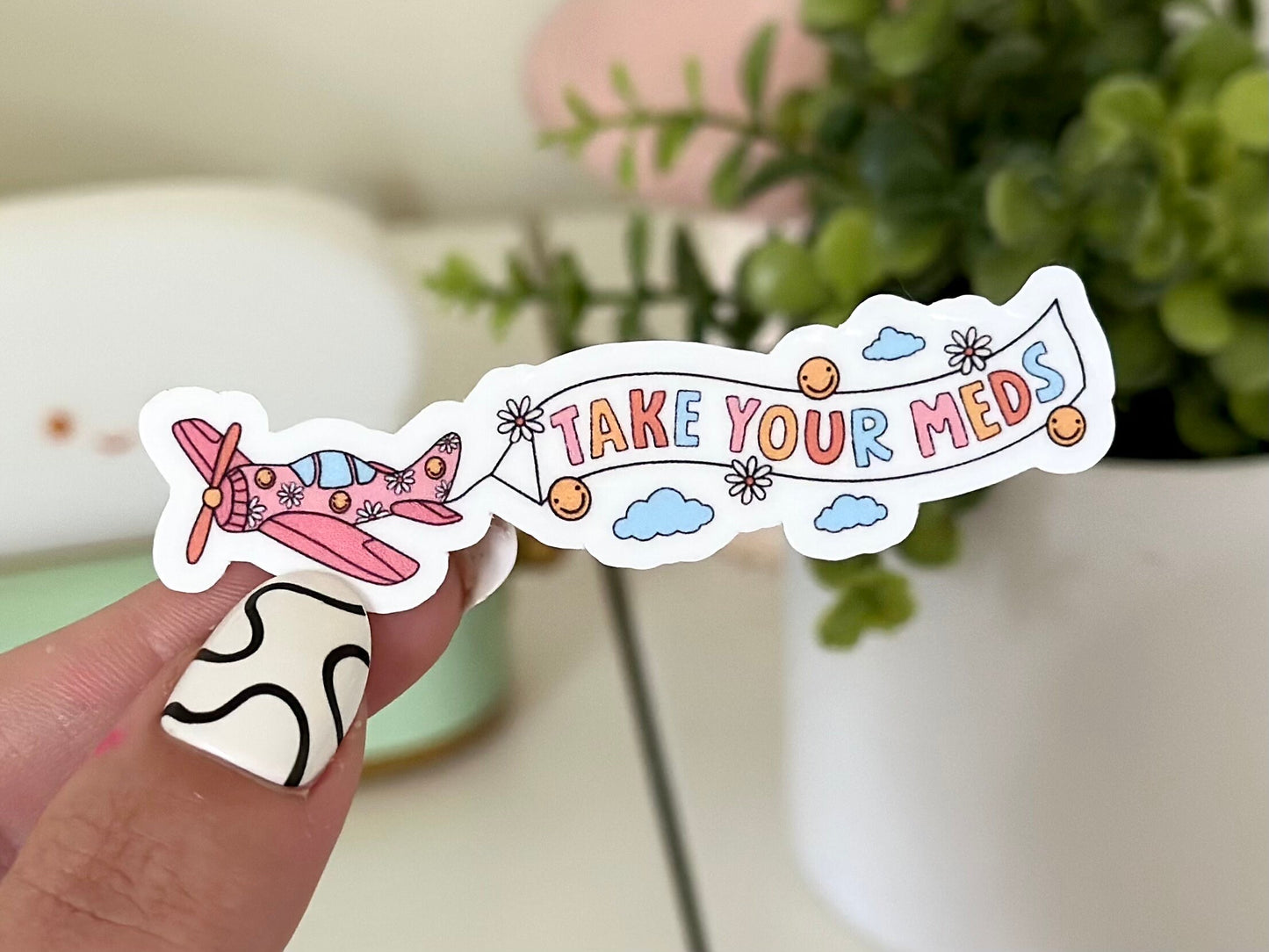 Take Your Meds Airplane Waterproof Sticker, Funny Gifts, Trendy Decal, Cute Stickers, Waterbottle Sticker, Mental Health Matters