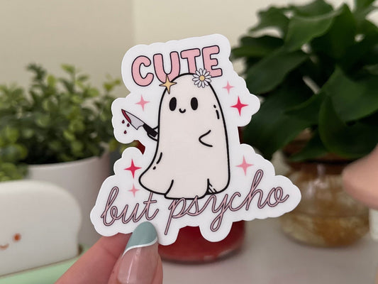 Cute But Psycho Waterproof Sticker, Trendy Sticker, Popular Stickers, Halloween Gifts, Waterbottle decals