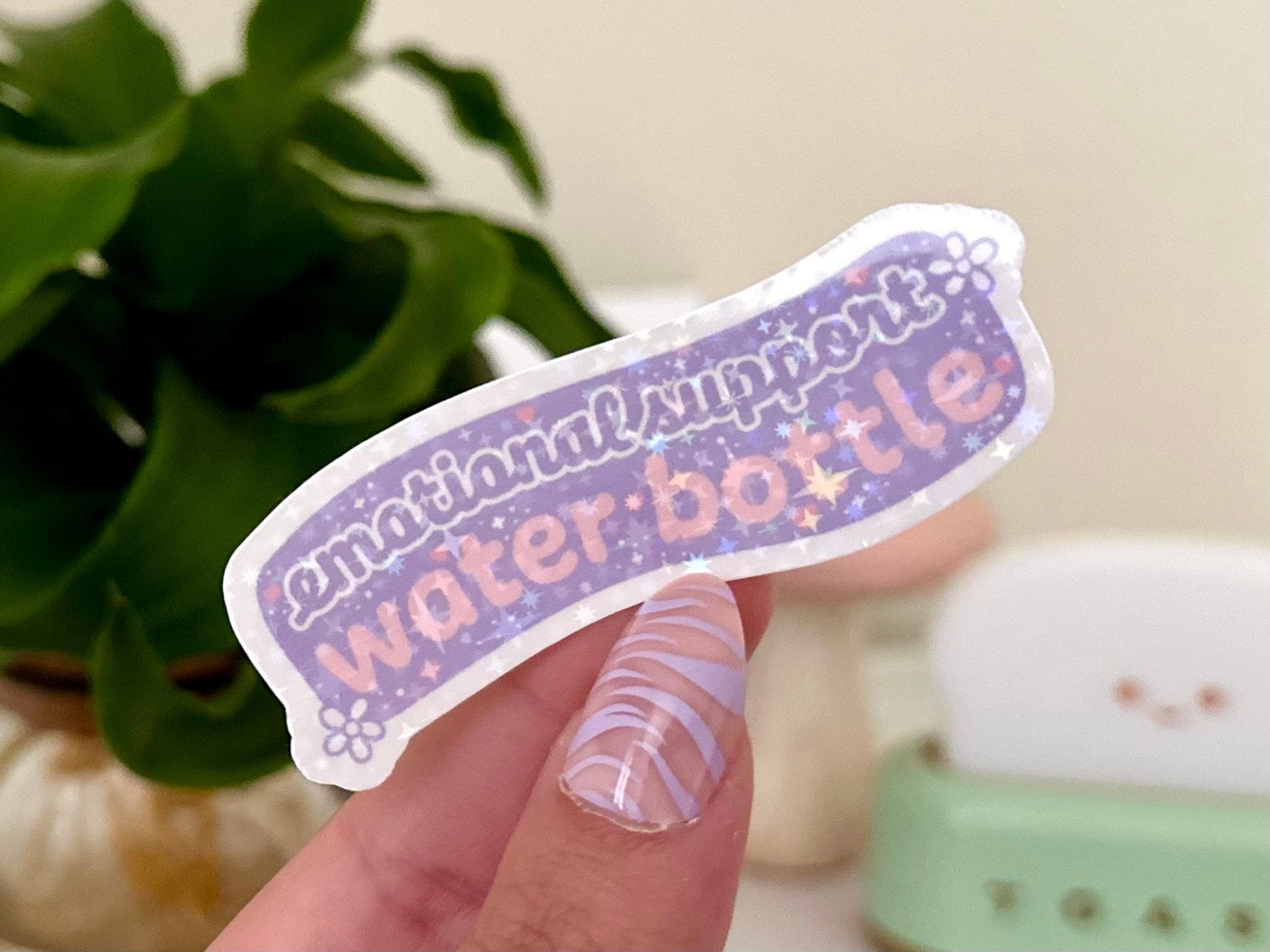 Holographic Emotional Support Waterbottle Waterproof Sticker, Trendy Decal, Bestfriend Gifts, Mental Health