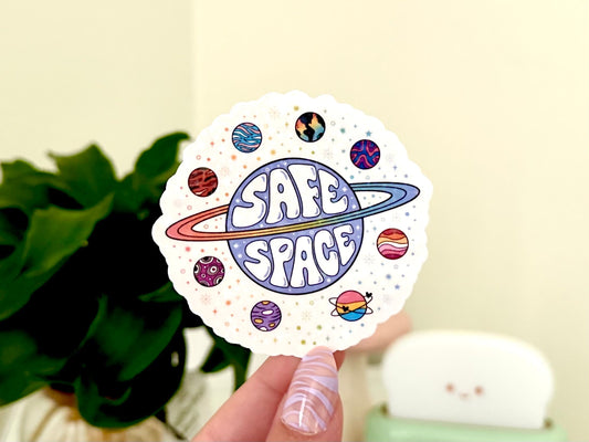 Safe Space Waterproof Sticker, Mental Health Stickers, Self Love Gifts, Handdrawn Art, Self Care, LGBTQ Gifts, Ally Decal