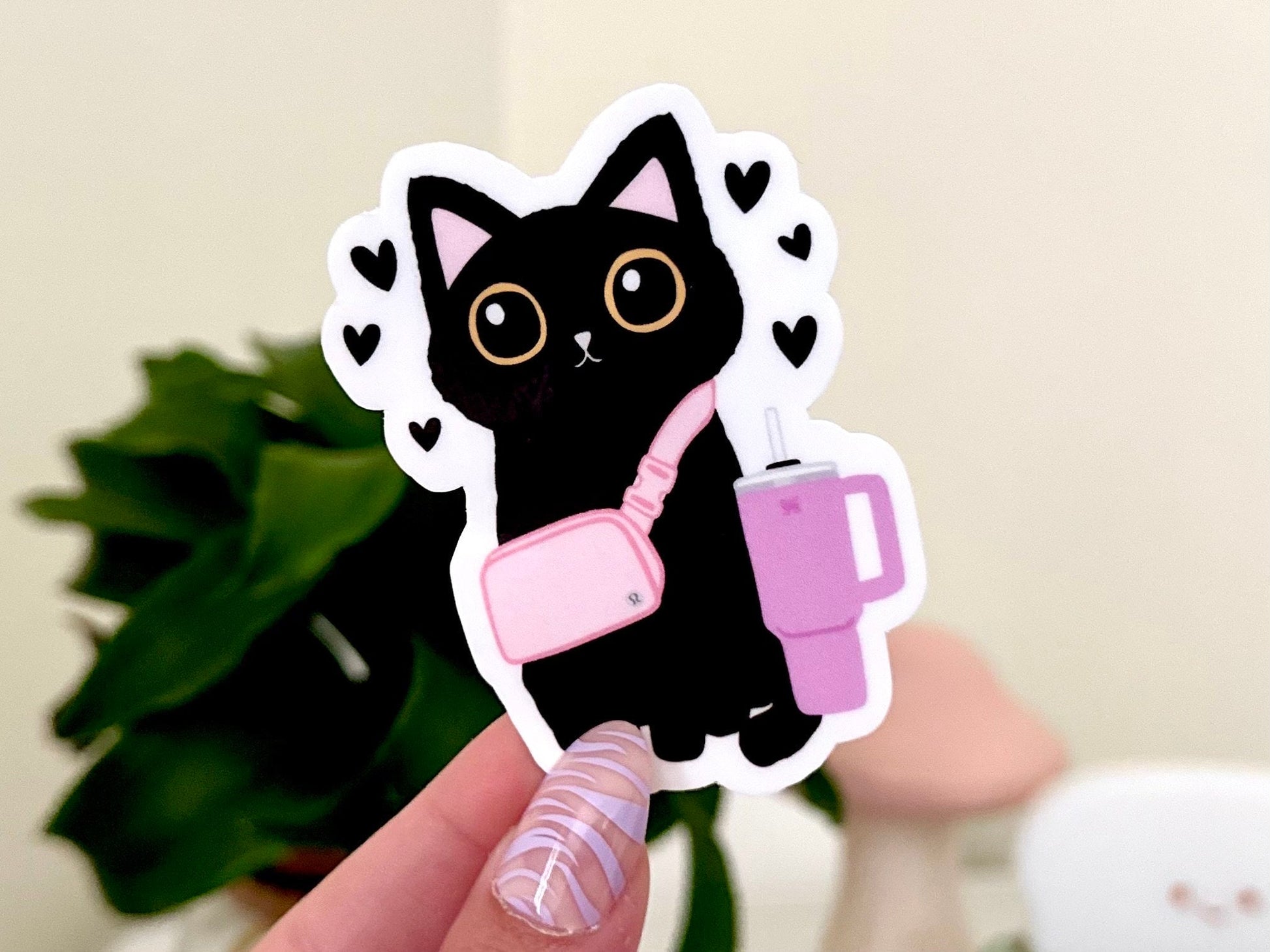Trendy Black Cat Waterproof Sticker, Mental Health Stickers, Self Love Gifts, Handdrawn Art, Relatable, Cute Decal, Waterbottle Decor