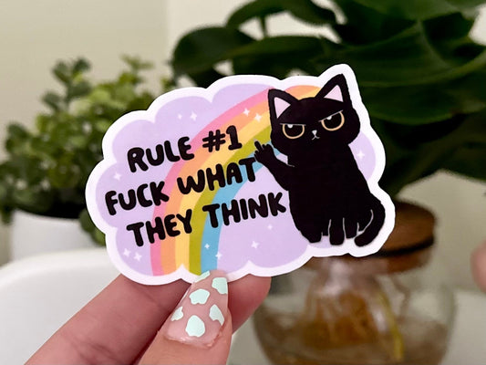 Rule #1 F*ck What They Think Waterproof Sticker, Mental Health Stickers, Self Love Gifts, Handdrawn Art