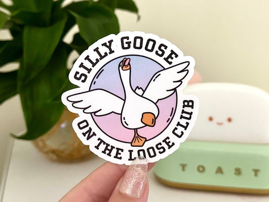 Silly Goose on the Loose Club Waterproof Sticker, Funny Gifts, Waterbottle Stickers, Laptop, Trendy Gifts, Tumblr Decal, Silly Goose