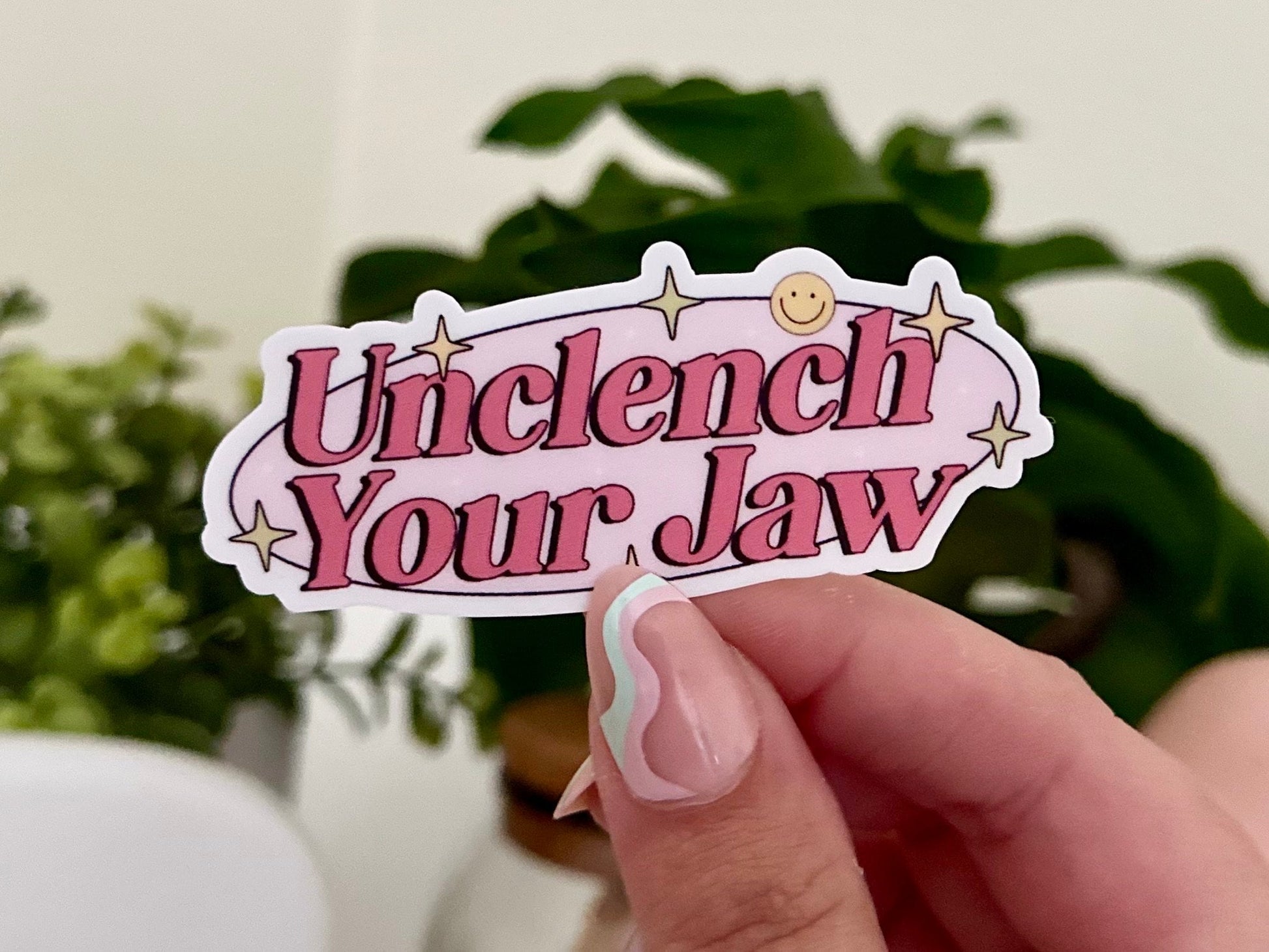 Unclench Your Jaw Waterproof Sticker, Mental Health Stickers, Therapist Gift, Therapy Decal, Waterbottle Stickers