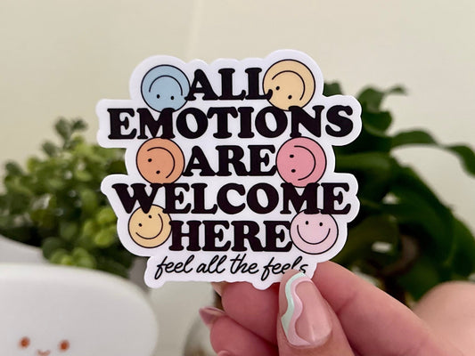 All Emotions Are Welcome Here Waterproof Sticker, Mental Health Stickers, Self Love Gifts, Handdrawn Art, Self Care, Therapy Frog