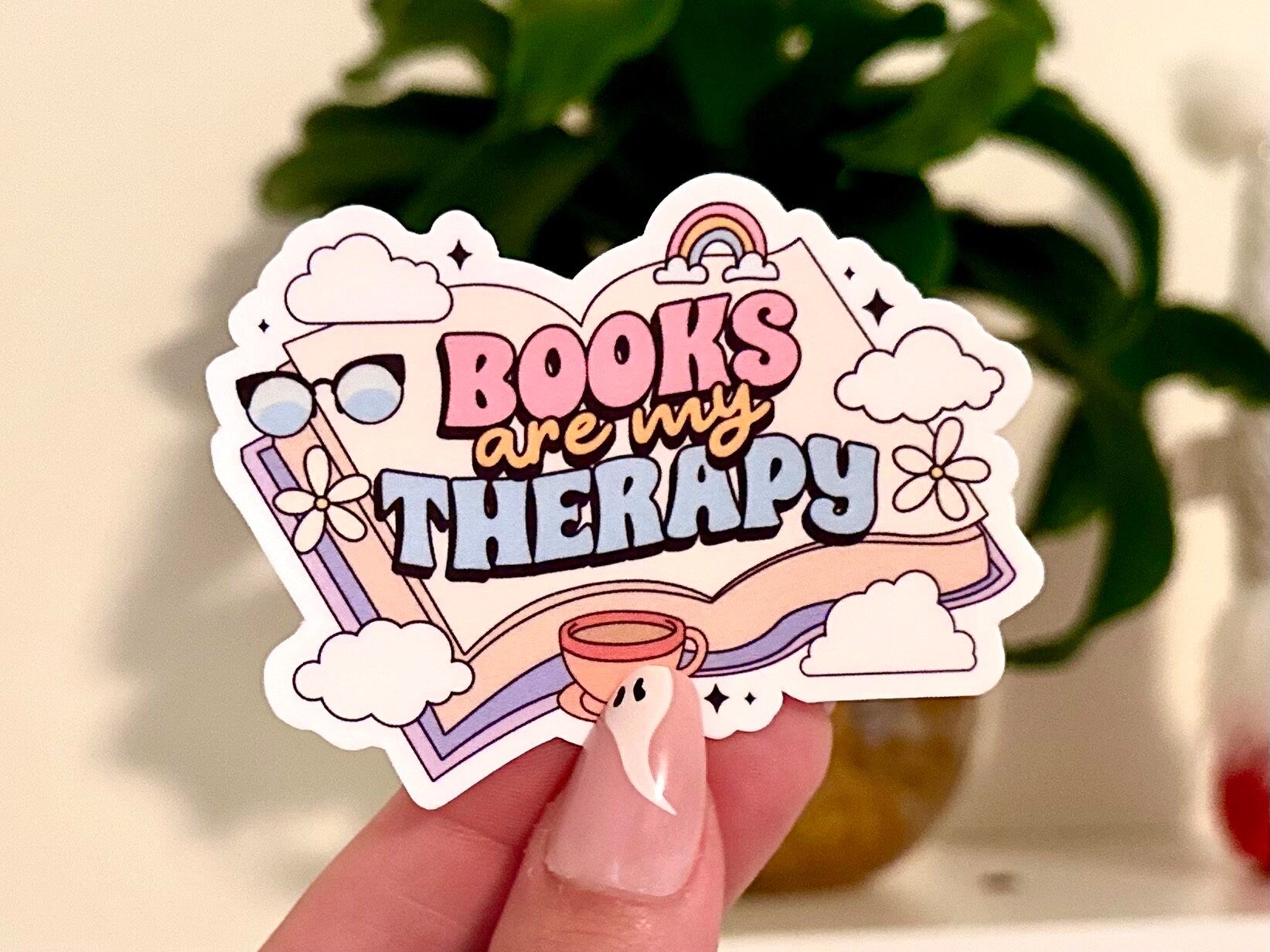 Books Are My Therapy Waterproof Sticker, Book Stickers, Gifts for Readers, Bookish Laptop Sticker, Book Lover Decal, BookTok