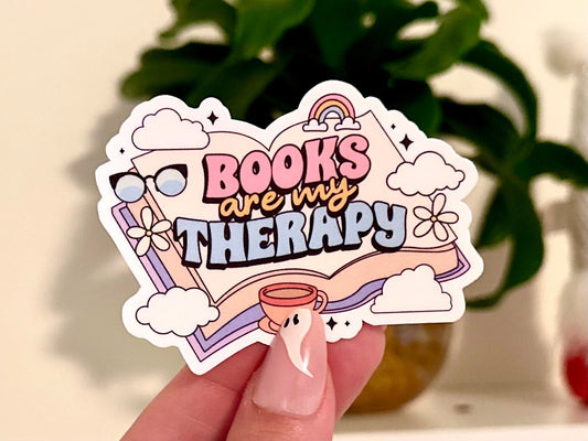 Books Are My Therapy Waterproof Sticker, Book Stickers, Gifts for Readers, Bookish Laptop Sticker, Book Lover Decal, BookTok