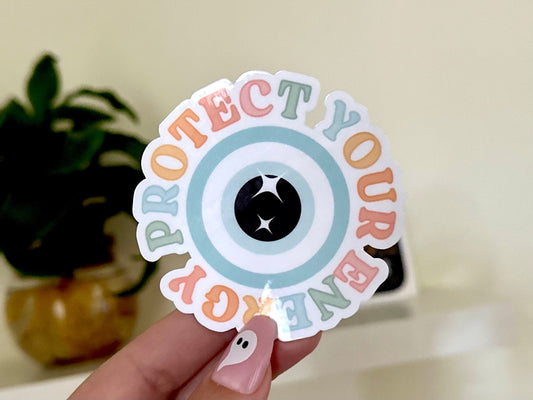 Protect Your Energy Waterproof Sticker, Mental Health Stickers, Self Love Gifts, Handdrawn Art, Self Care