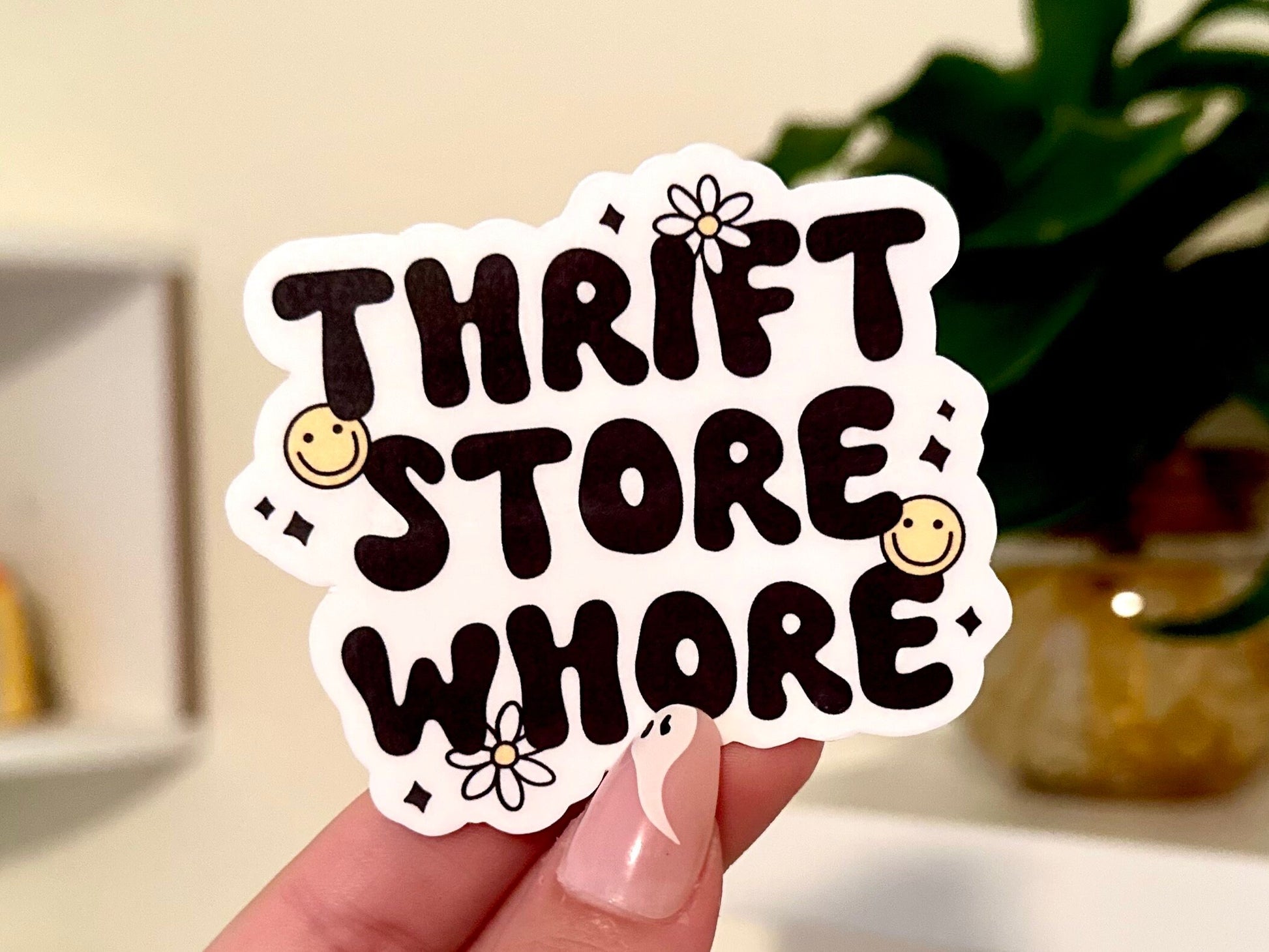 Thrift Store Wh0re Waterproof Sticker, Mental Health Stickers, Self Love Gifts, Handdrawn Art, Self Care, Trendy Designs, Trending