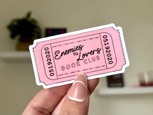 Enemies to Lovers Book Club Ticket Waterproof Sticker, Gifts for Bestfriends, Self Care, Trendy Designs, Trending, Bookish, BookTok