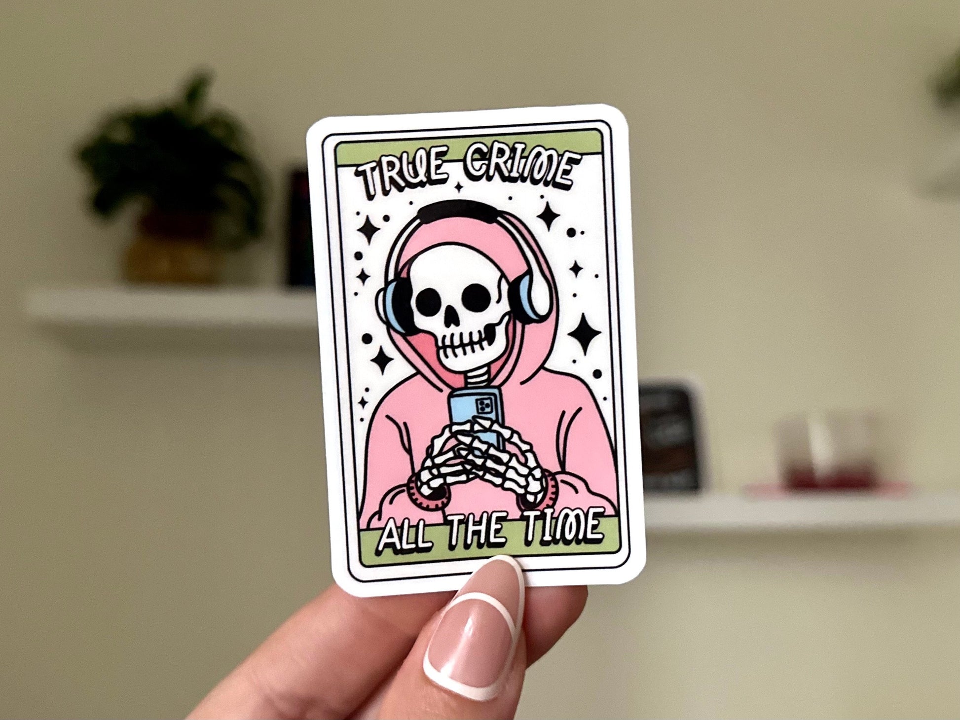 True Crime All The Time Tarot Waterproof Sticker, Trendy Sticker, Popular Stickers, Docu Gifts, Waterbottle decals, Spooky, Funny Gift