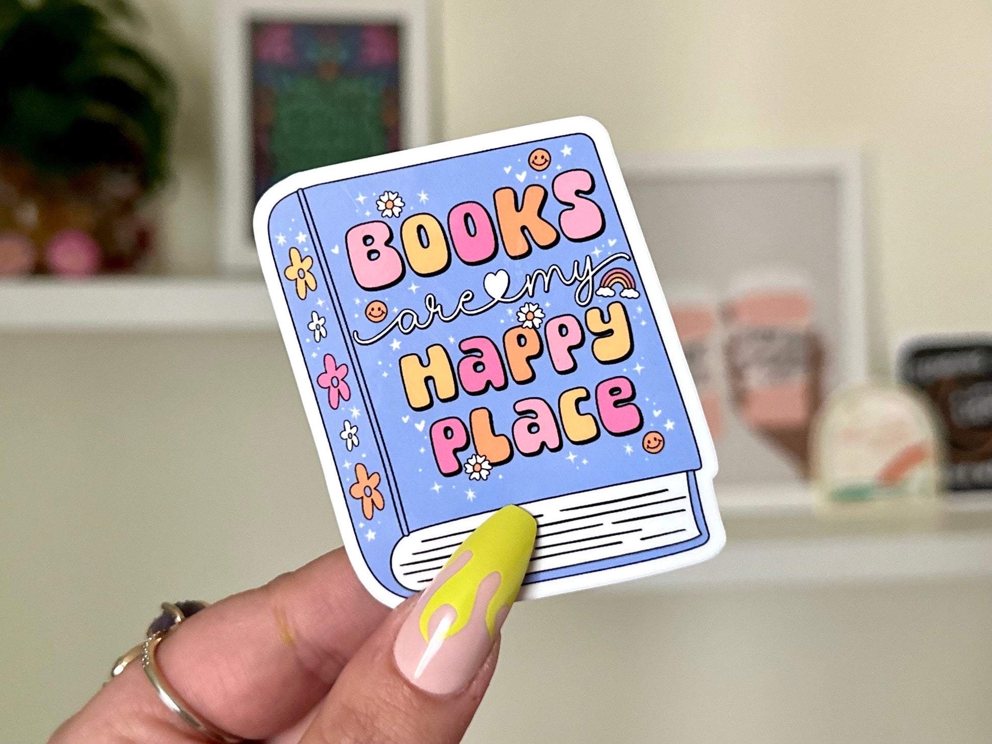 Books Are My Happy Place Waterproof Sticker, Book Stickers, Gifts for Readers, Bookish Laptop Sticker, Book Lover Decal