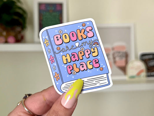 Books Are My Happy Place Waterproof Sticker, Book Stickers, Gifts for Readers, Bookish Laptop Sticker, Book Lover Decal