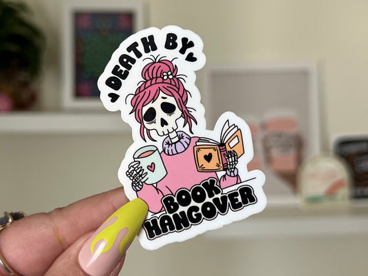 Death By Book Hangover Waterproof Sticker, Book Stickers, Gifts for Readers, Bookish Laptop Sticker, Book Lover Decal, BookTok