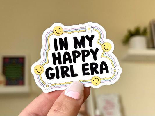 In My Happy Girl Era Waterproof Sticker, Intuition, Self Care, Self Love, Mental Health Gifts, Anxious, Cute Mental Health