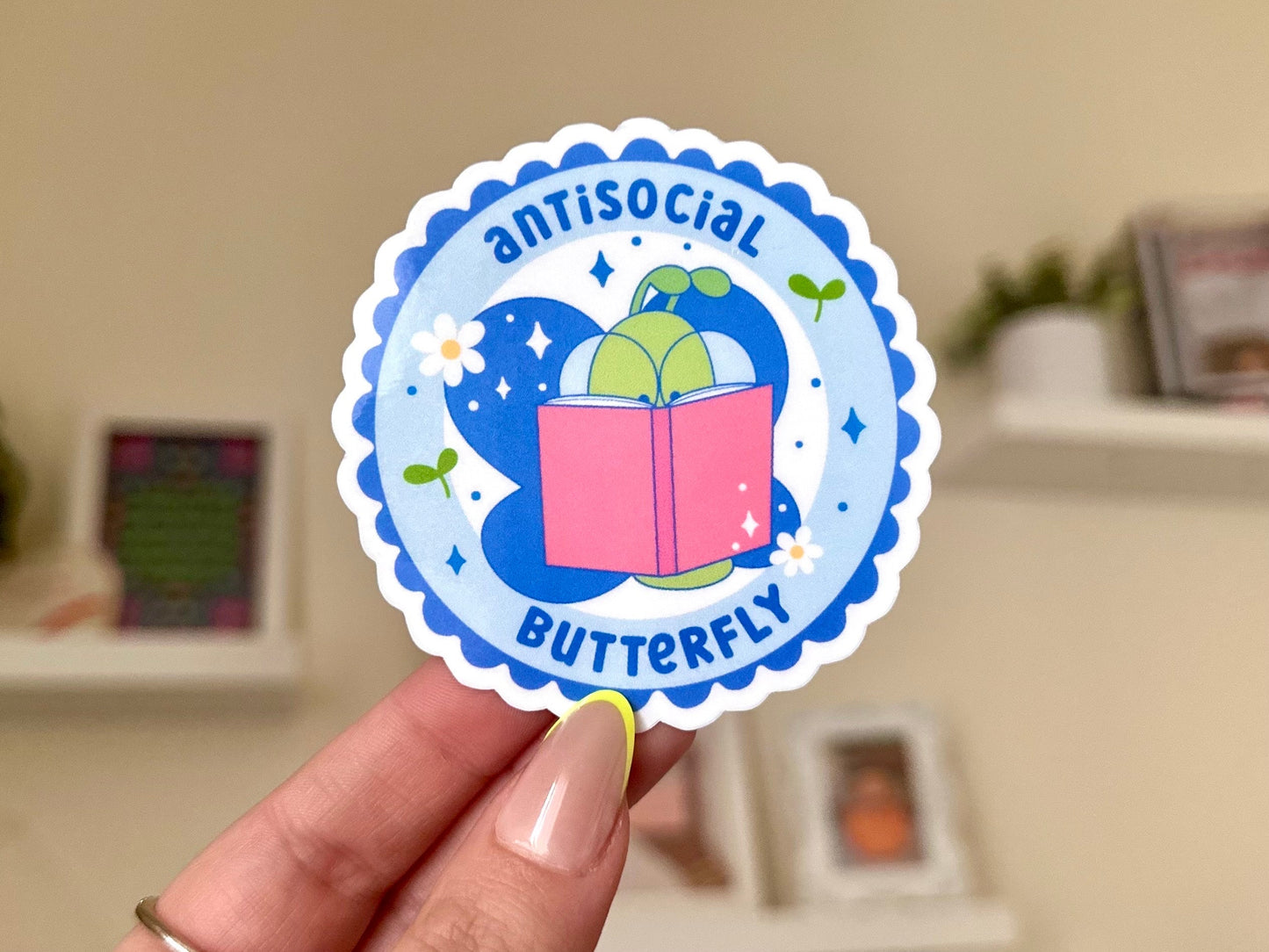 Anti Social Butterfly Waterproof Sticker, Intuition, Self Care, Self Love, Mental Health Gifts, Anxious, Cute Mental Health