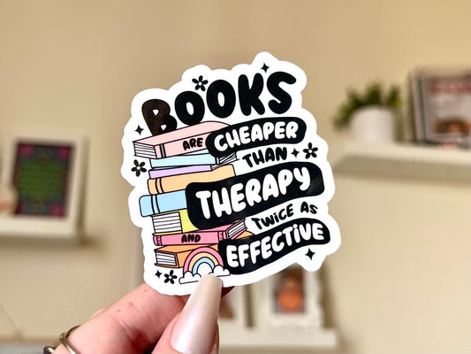 Books Are Cheaper Than Therapy Waterproof Sticker, Book Stickers, Gifts for Readers, Bookish, Book Lover Decal, BookTok, Book Club